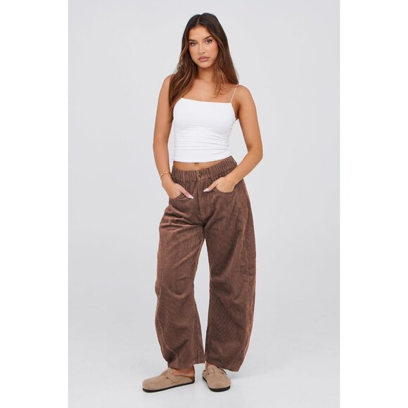 Womens Wide Leg Corduroy Pants Casual Ankle Cropped Vintage Style - Picture 2 of 7